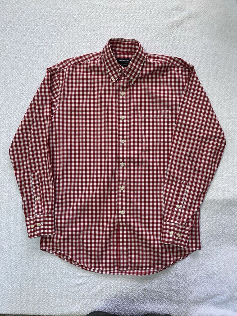 Nautica Men's Classic Fit Red Gingham Button Down 15.5 34/35